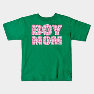 Boy Mom Pink Floral Typography Kids T-Shirt